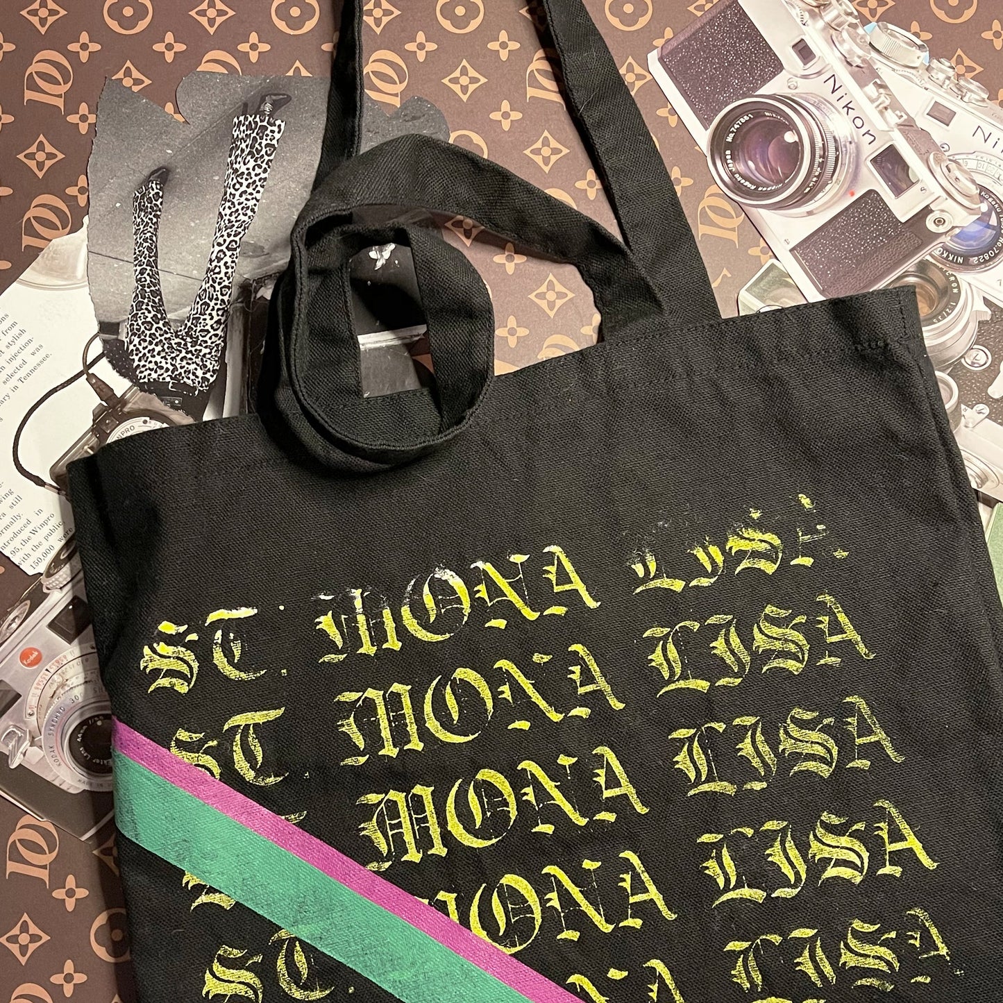 St Mona Lisa, Hand Painted Totes